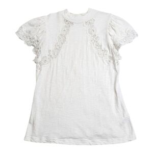 REBECCA TAYLOR Lace-trimmed wool blend Jersey Top Ivory/Milk | Coquette Girlcore